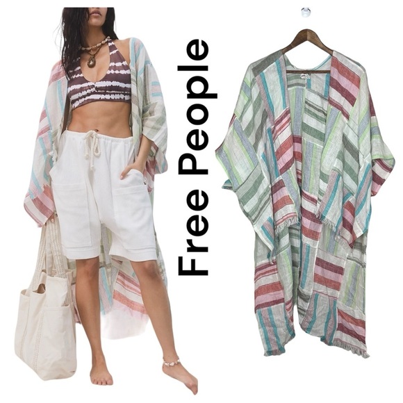 NWOT Free People 100% Linen Sail Away Kimono One Size - Picture 7 of 13